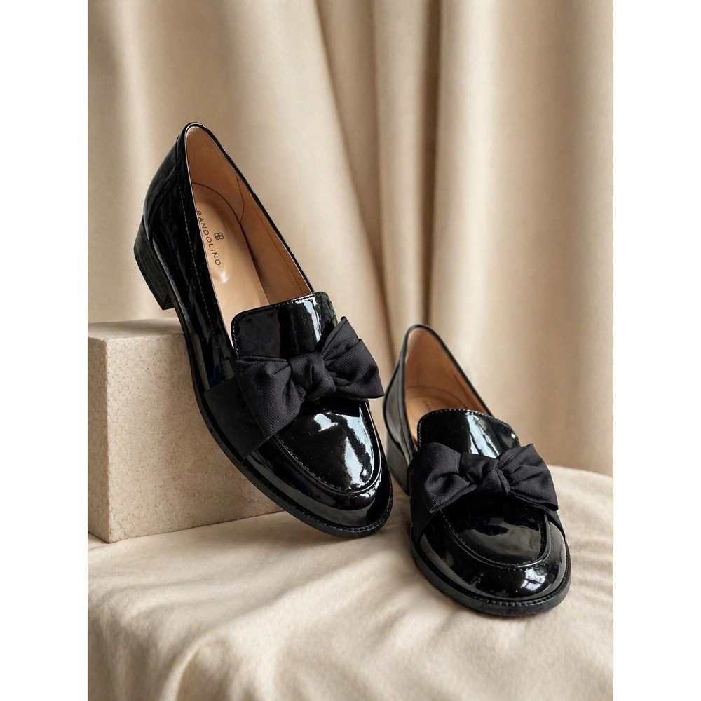 Bandolino BNLINDI03 Black Patent Bow Loafers Women's Size 9M Slip On Dress Shoes